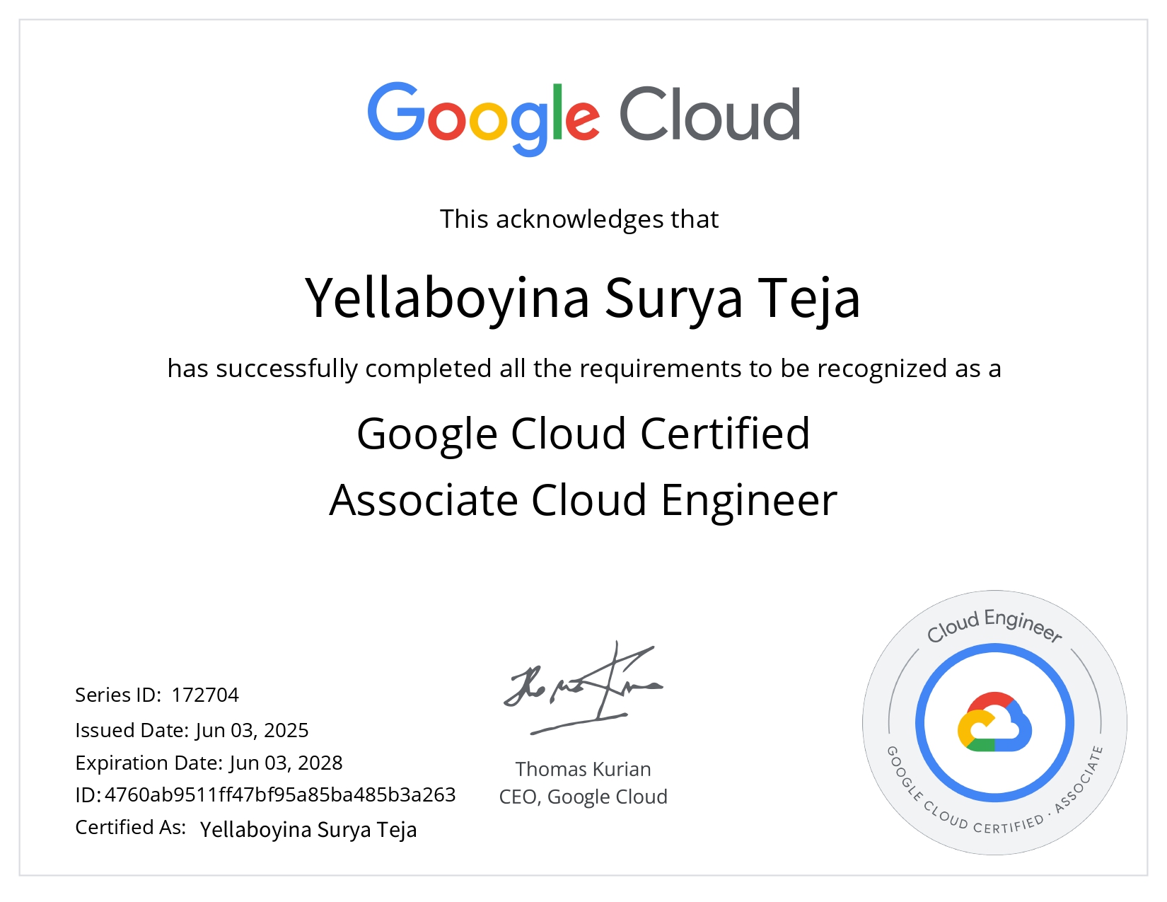 Google Cloud Certified Associate Cloud Engineer
